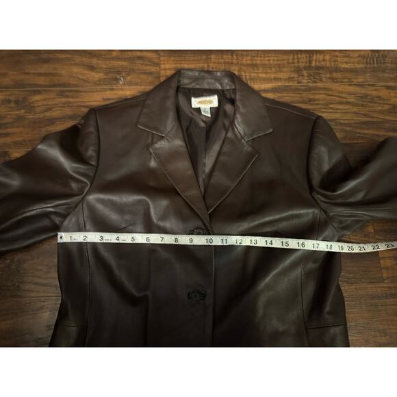 Talbots Vintage Womens Leather Blazer Jacket Lined Chocolate Brown Sz:12 - Picture 7 of 7
